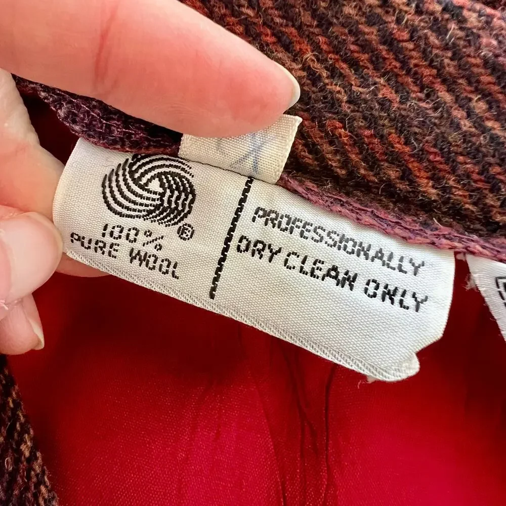 Vintage 90s Abbey Park Wool Midi Skirt Burgundy High Waist Made in USA 10